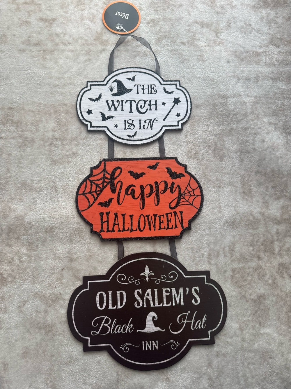 Happy Halloween Hanging Sign - Orange/White/Black